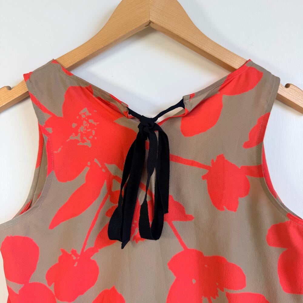 Loft XS Tan Orange Floral Ruffle V-Neck Sleeveless Office Casual Spring Blouse - Picture 6 of 10